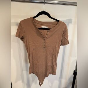 Abercrombie&Fitch Light Brown/Tan Button-Down Body Suit Women's Top